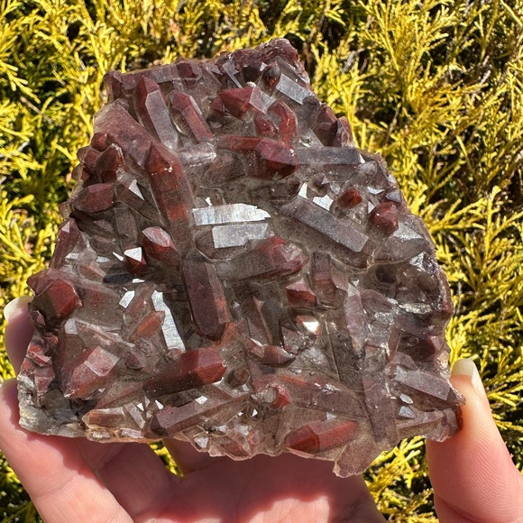 Red Hematite Phantom Quartz Cluster - Picture 1 of 9